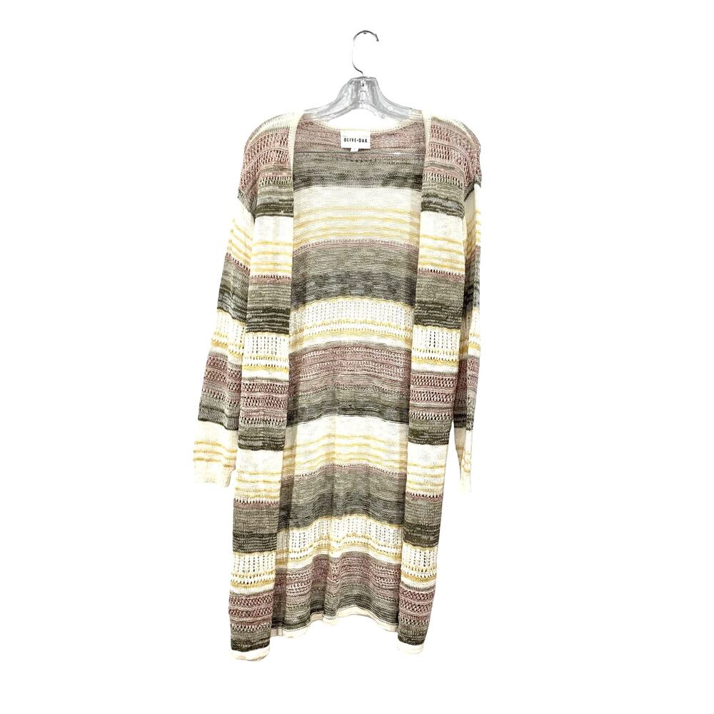 Olive Oak Striped Multicolor Knit Sweater Cardigan Long Sleeve Size M